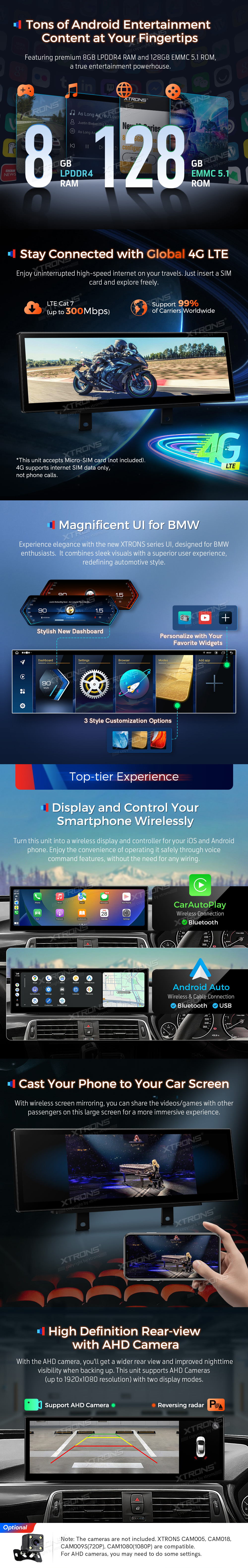 BMW 3 and 4 Series 14.9 Inch Android Head Unit with Wireless CarPlay and Android Auto | QLBH44THNBR3: XTRONS specification poster 3 of 6