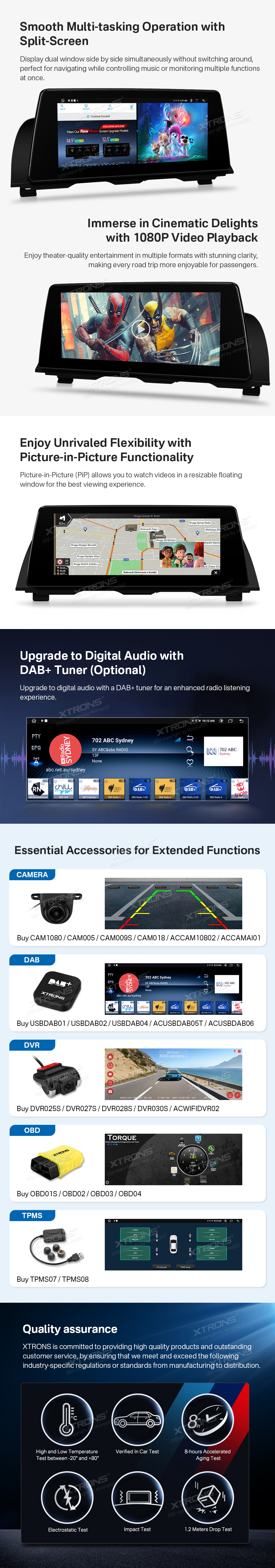 BMW 5 Series F10 F11 NBT 10.25 inch Android Screen with Wireless CarPlay and Android Auto | QTB10FVNB: XTRONS specification poster 4 of 5