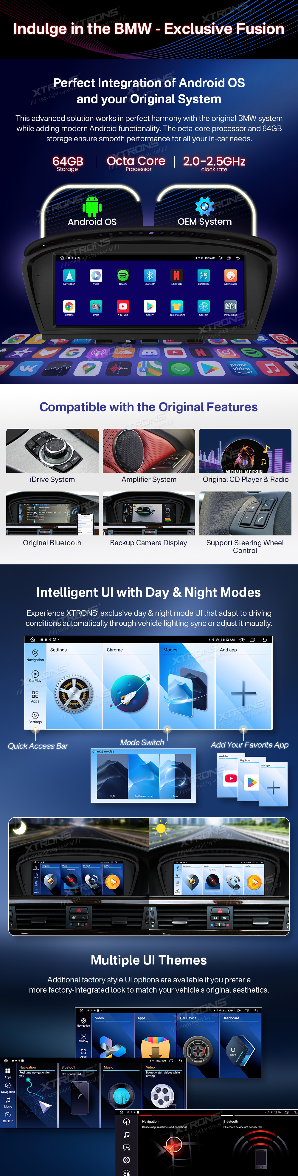 BMW 3 and 5 Series CIC 8.8 Inch Android Head Unit with Wireless CarPlay and Android Auto | QTB8060CI: XTRONS specification poster 2 of 5