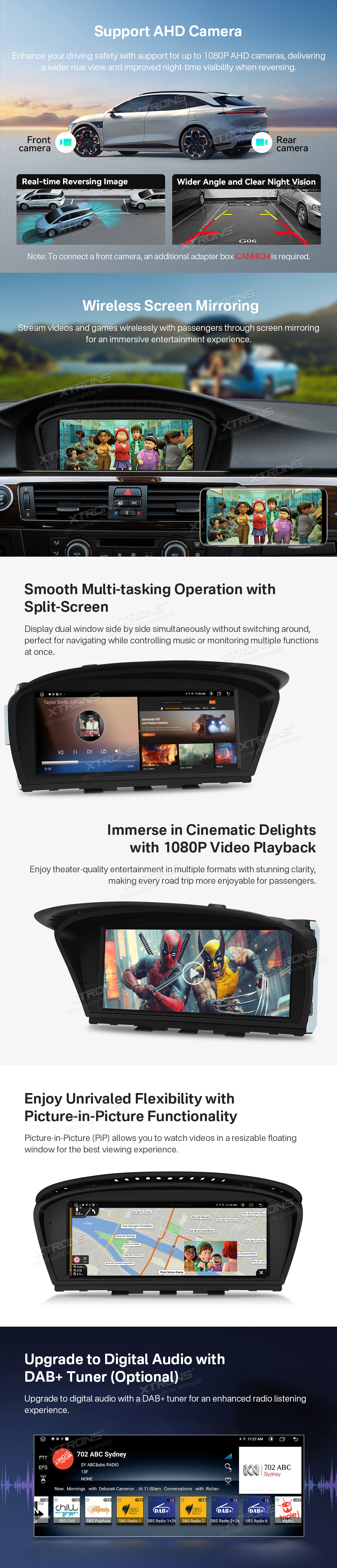 BMW 3 and 5 Series CIC 8.8 Inch Android Head Unit with Wireless CarPlay and Android Auto | QTB8060CI: XTRONS specification poster 4 of 5