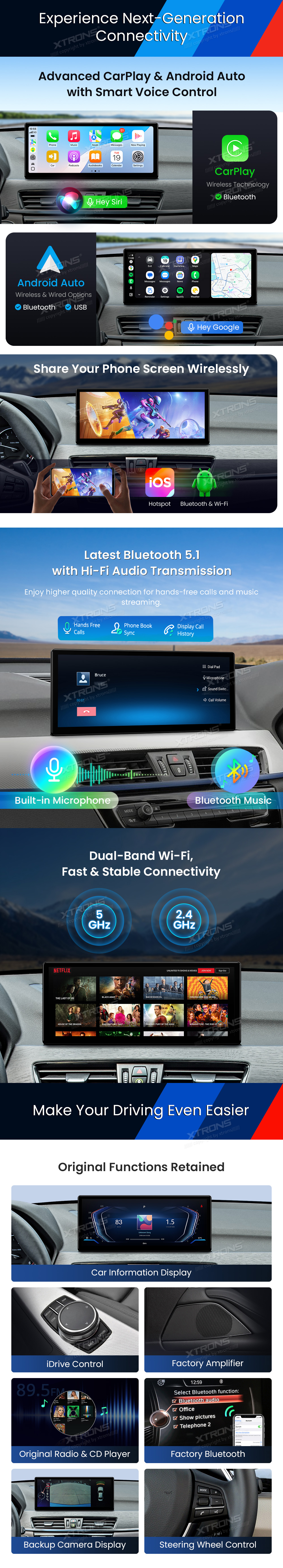 BMW X1 F48 NBT 12.3 inch Android Screen with Wireless CarPlay, Android Auto and 4G | QWBX24NB12X1N: XTRONS specification poster 4 of 6