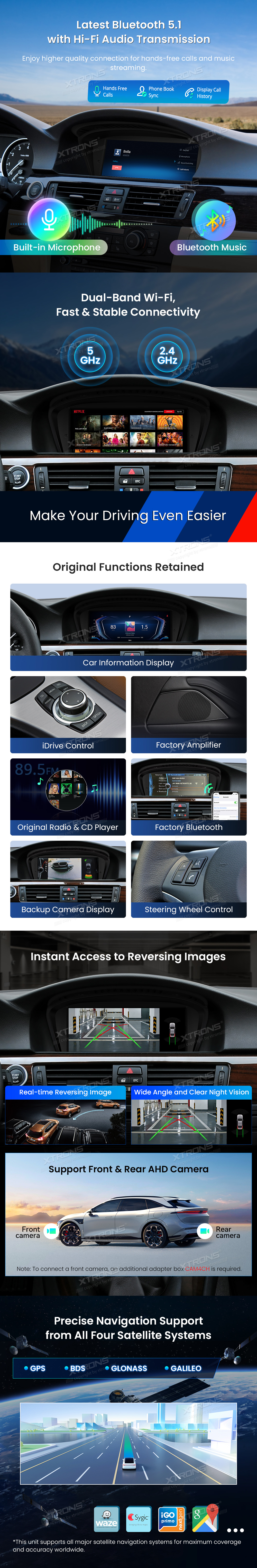 BMW 3 and 5 Series CIC 8.8 Inch Android Head Unit with Wireless CarPlay, Android Auto and 4G | QWBX8460CI: XTRONS specification poster 4 of 6