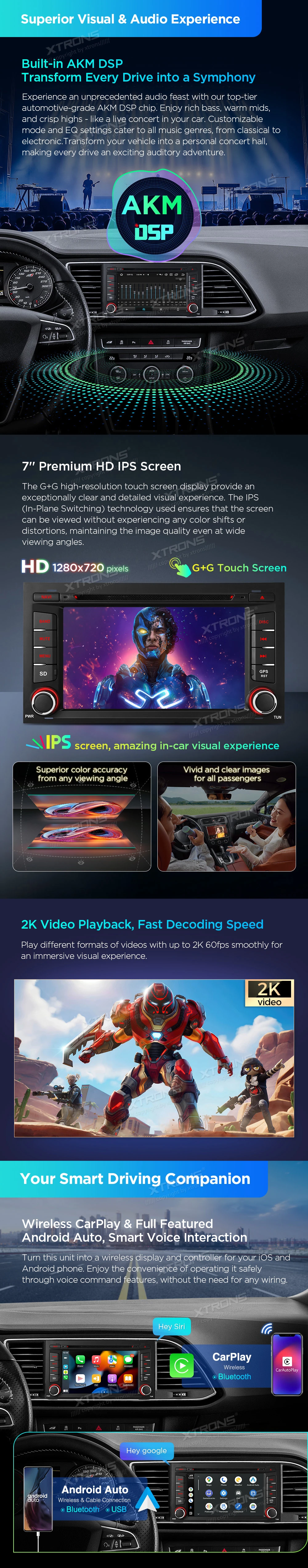 Seat Leon 7 inch Android Car Stereo with Wireless CarPlay, Android Auto and 4G | PX74LESGS: XTRONS specification poster 3 of 6