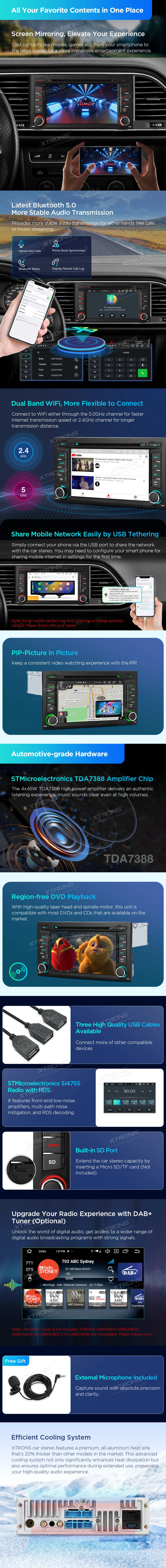 Seat Leon 7 inch Android Car Stereo with Wireless CarPlay, Android Auto and 4G | PX74LESGS: XTRONS specification poster 5 of 6