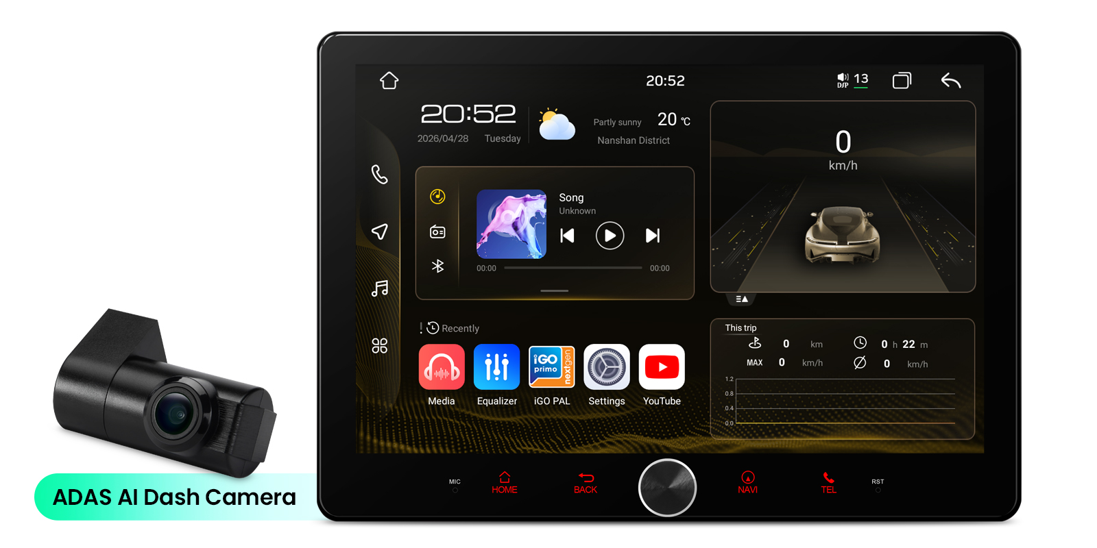 Universal Double DIN 10.1 inch Android 14 Car Stereo with CarPlay, Android Auto and ADAS Camera | TAD128S, image 2 of 17