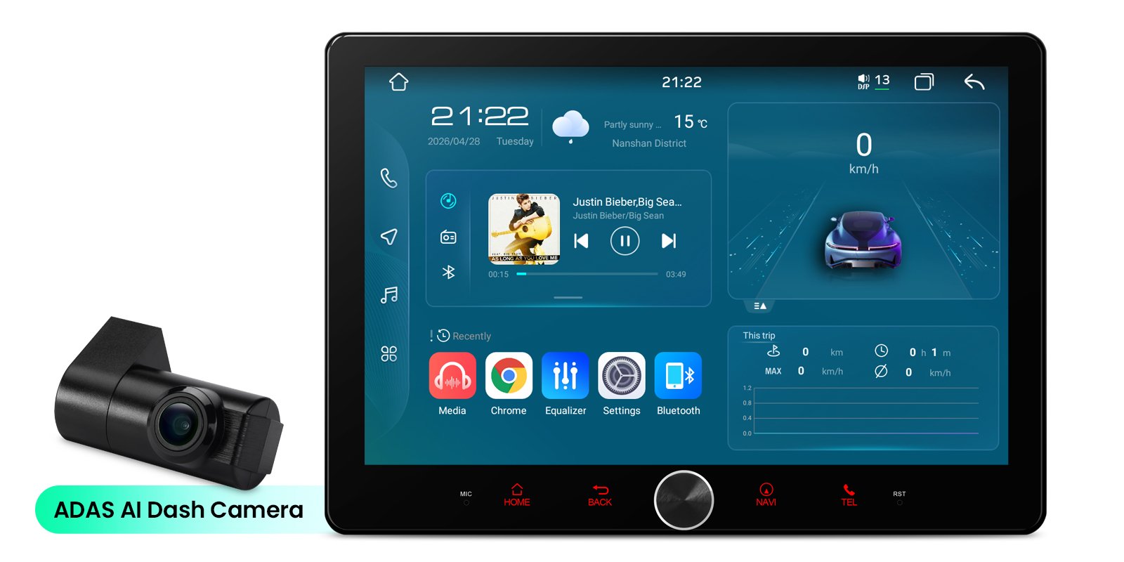 Universal Double DIN 10.1 inch Android 14 Car Stereo with CarPlay, Android Auto and ADAS Camera | TAD128S, image 4 of 17