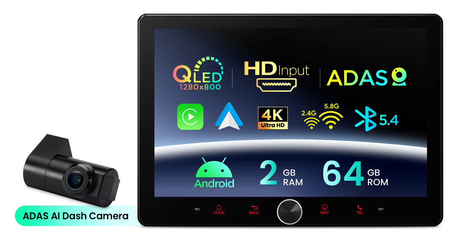 Universal Double DIN 10.1 inch Android 14 Car Stereo with CarPlay, Android Auto and ADAS Camera | TAD128S, image 5 of 17