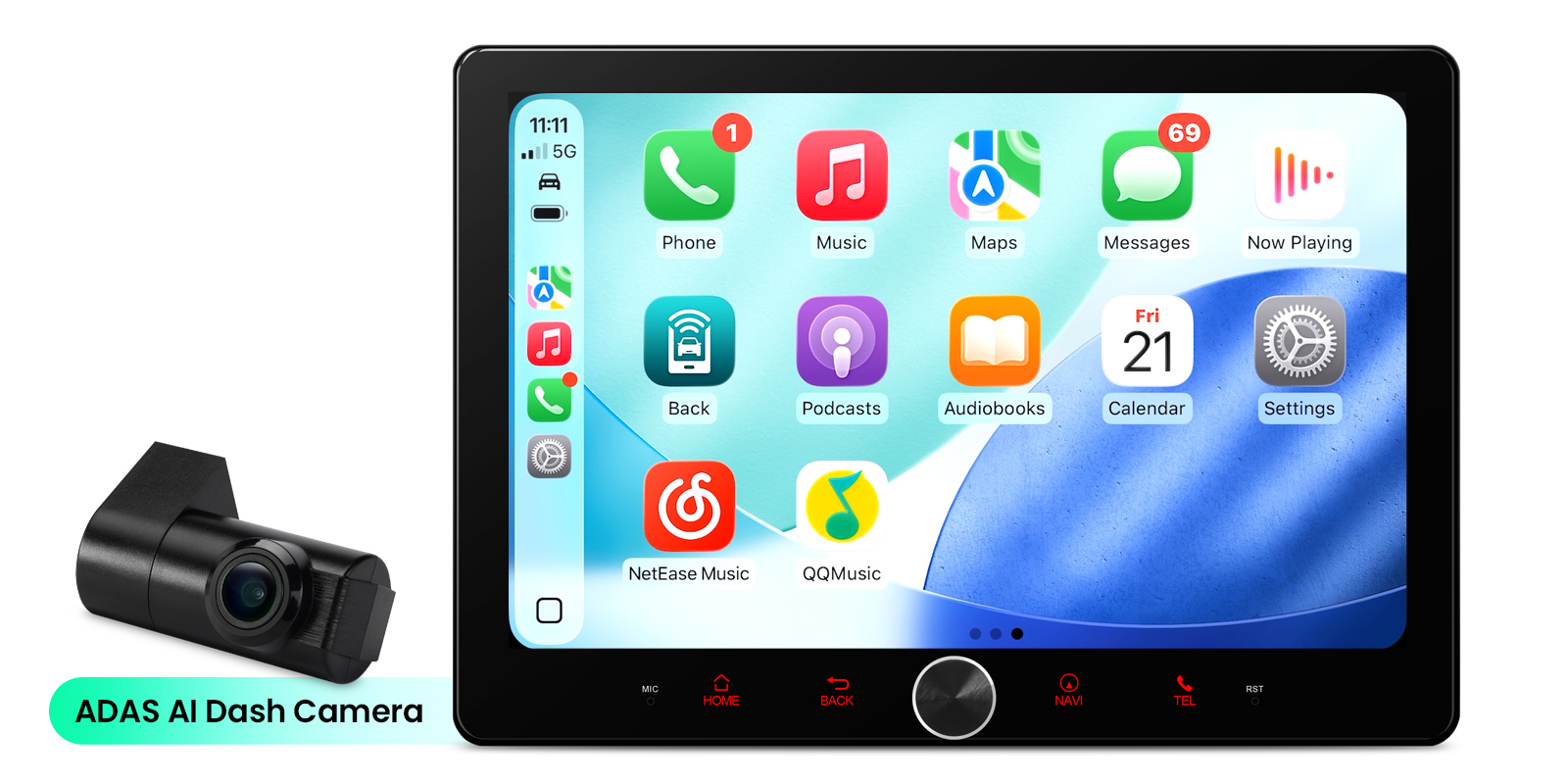 Universal Double DIN 10.1 inch Android 14 Car Stereo with CarPlay, Android Auto and ADAS Camera | TAD128S, image 6 of 17
