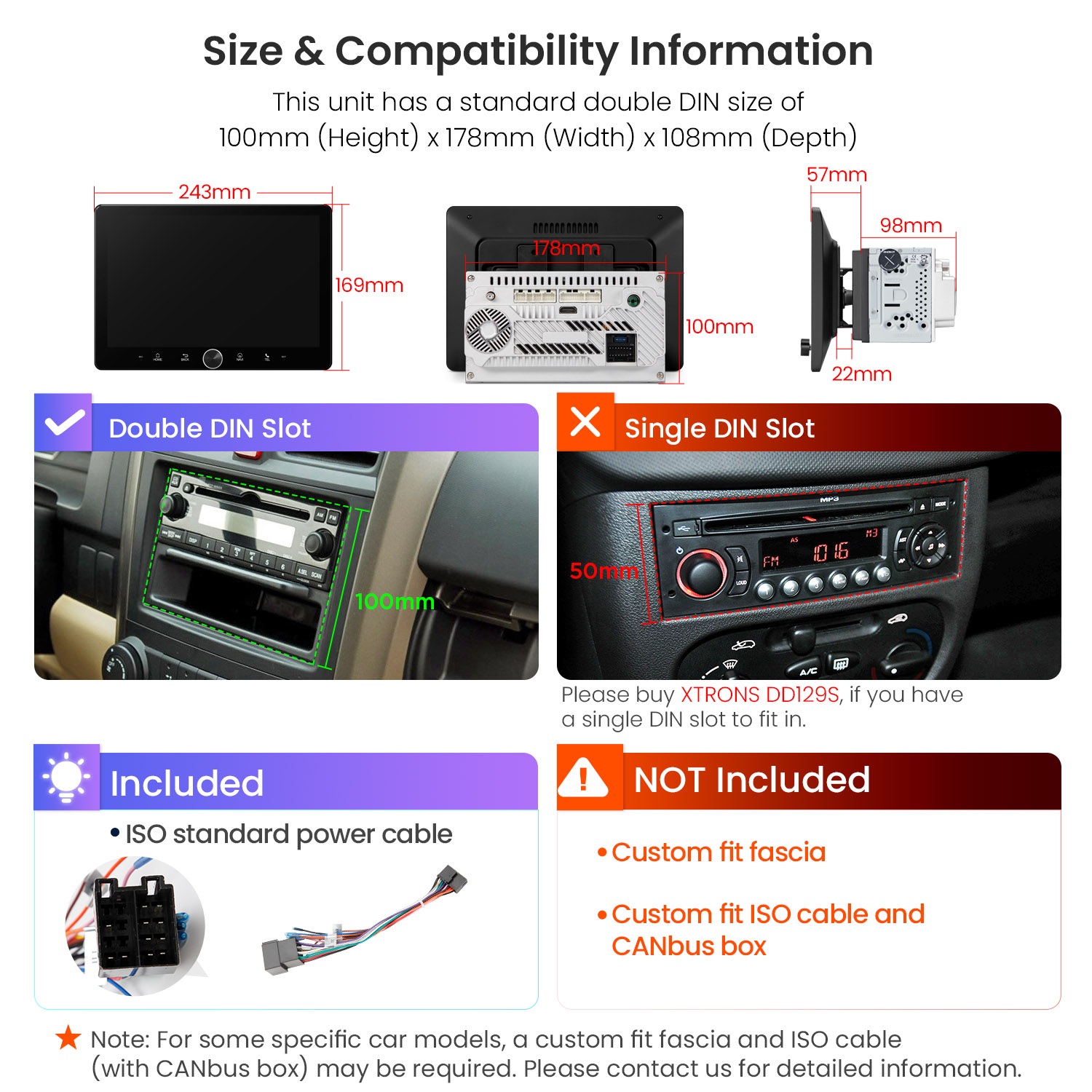 Universal Double DIN 10.1 inch Android 14 Car Stereo with CarPlay, Android Auto and ADAS Camera | TAD128S, image 17 of 17