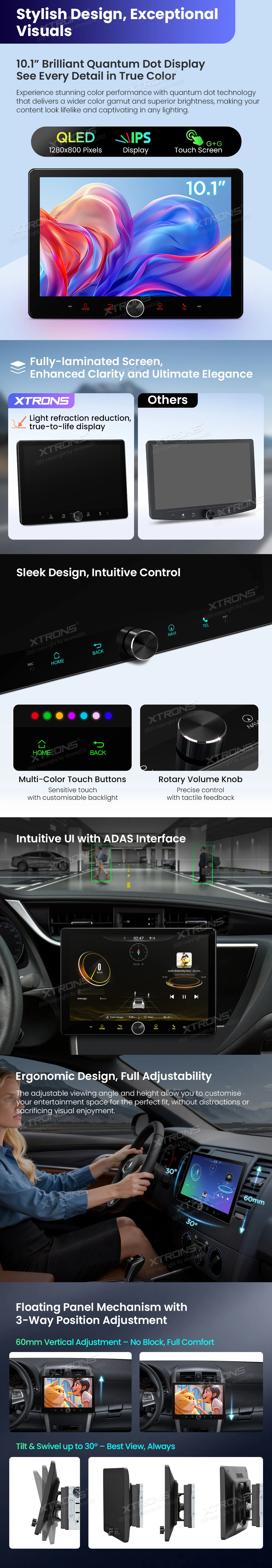 Universal Double DIN 10.1 inch Android 14 Car Stereo with CarPlay, Android Auto and ADAS Camera | TAD128S: XTRONS specification poster 2 of 6