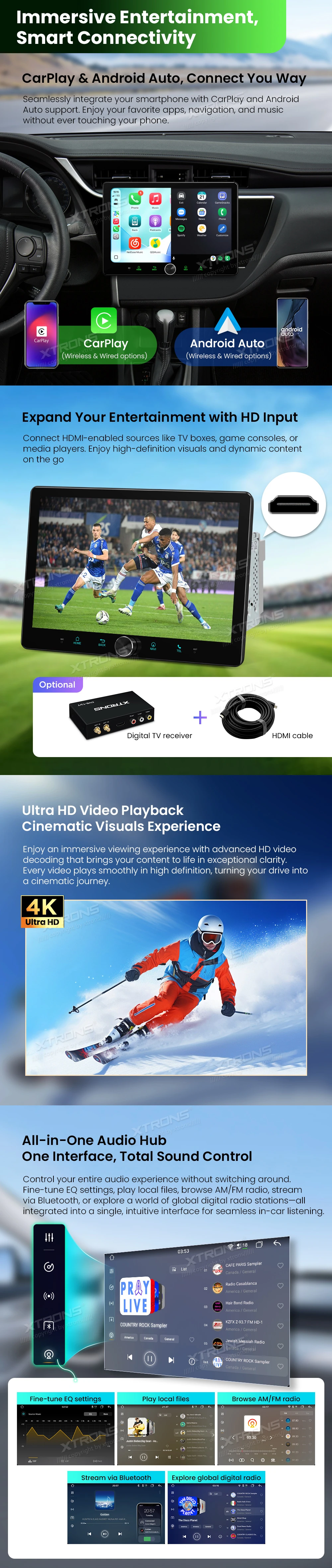 Universal Double DIN 10.1 inch Android 14 Car Stereo with CarPlay, Android Auto and ADAS Camera | TAD128S: XTRONS specification poster 3 of 6