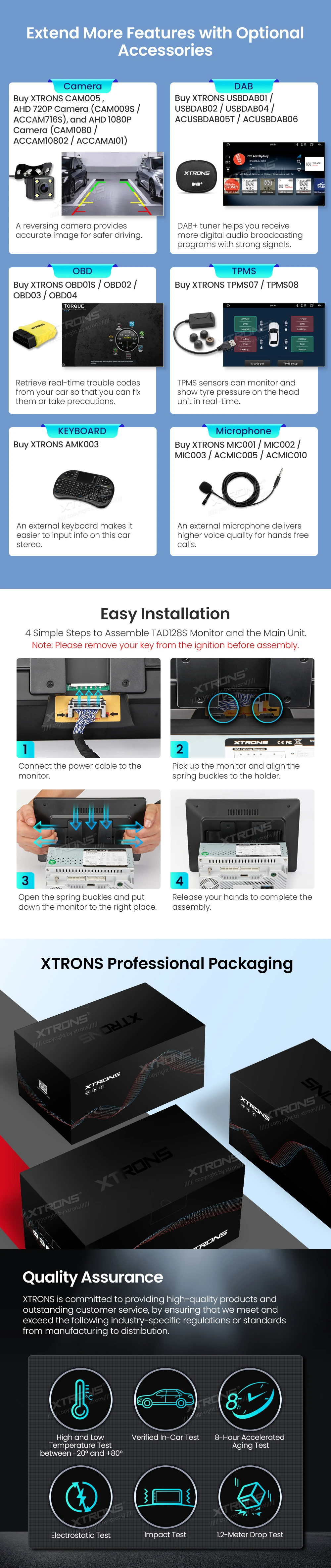Universal Double DIN 10.1 inch Android 14 Car Stereo with CarPlay, Android Auto and ADAS Camera | TAD128S: XTRONS specification poster 5 of 6
